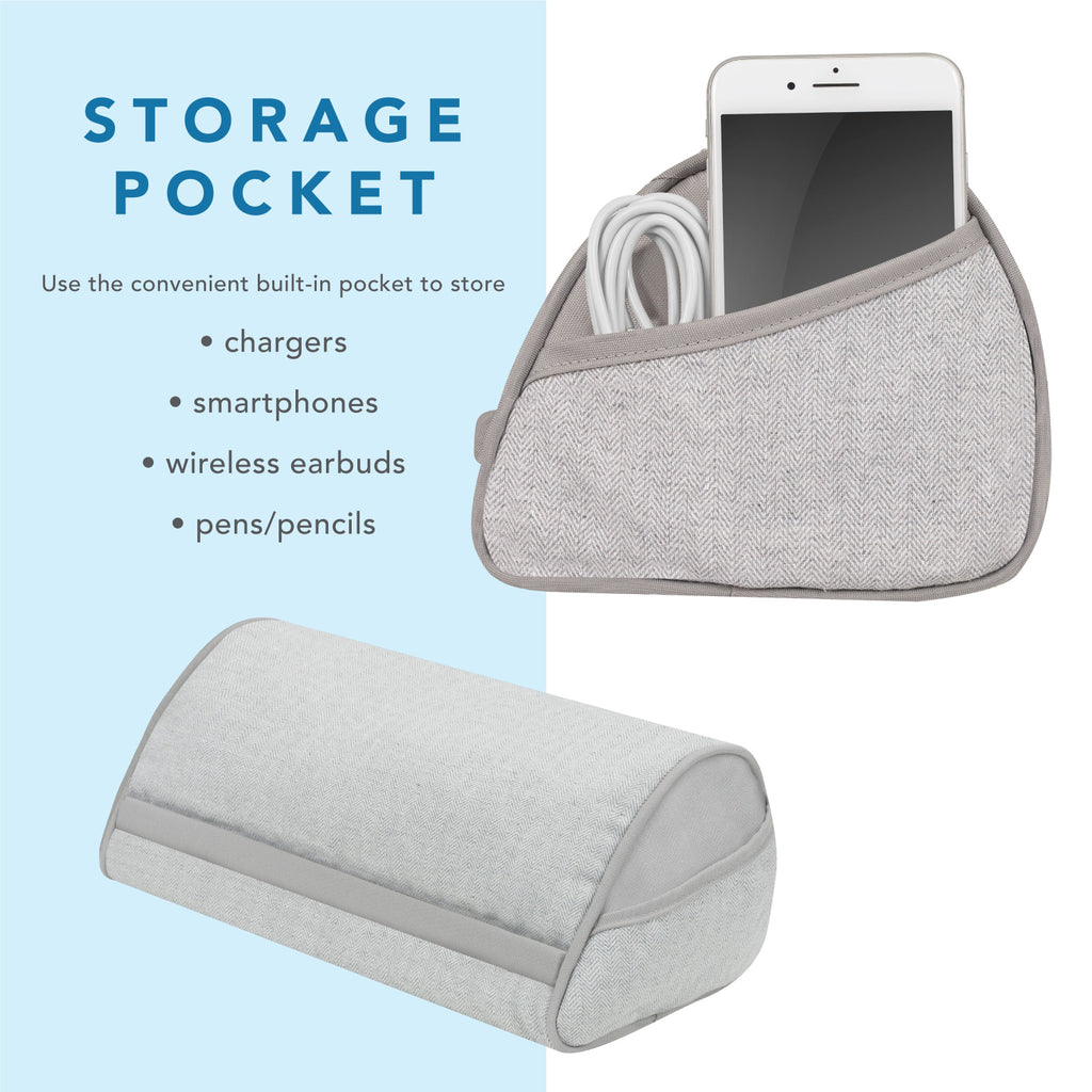 Gray Tablet Pillow Storage Pocket
