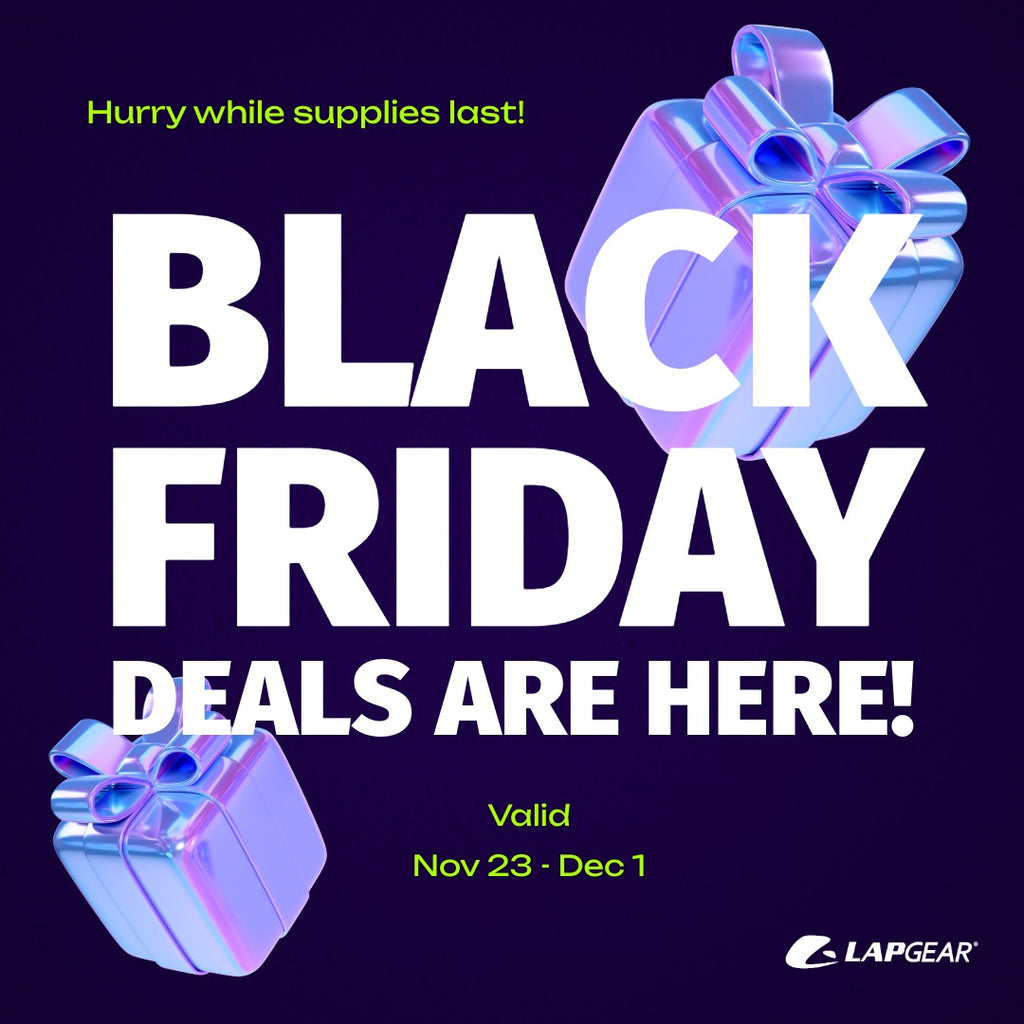 Black Friday promotional graphic with gift boxes and text on a dark background